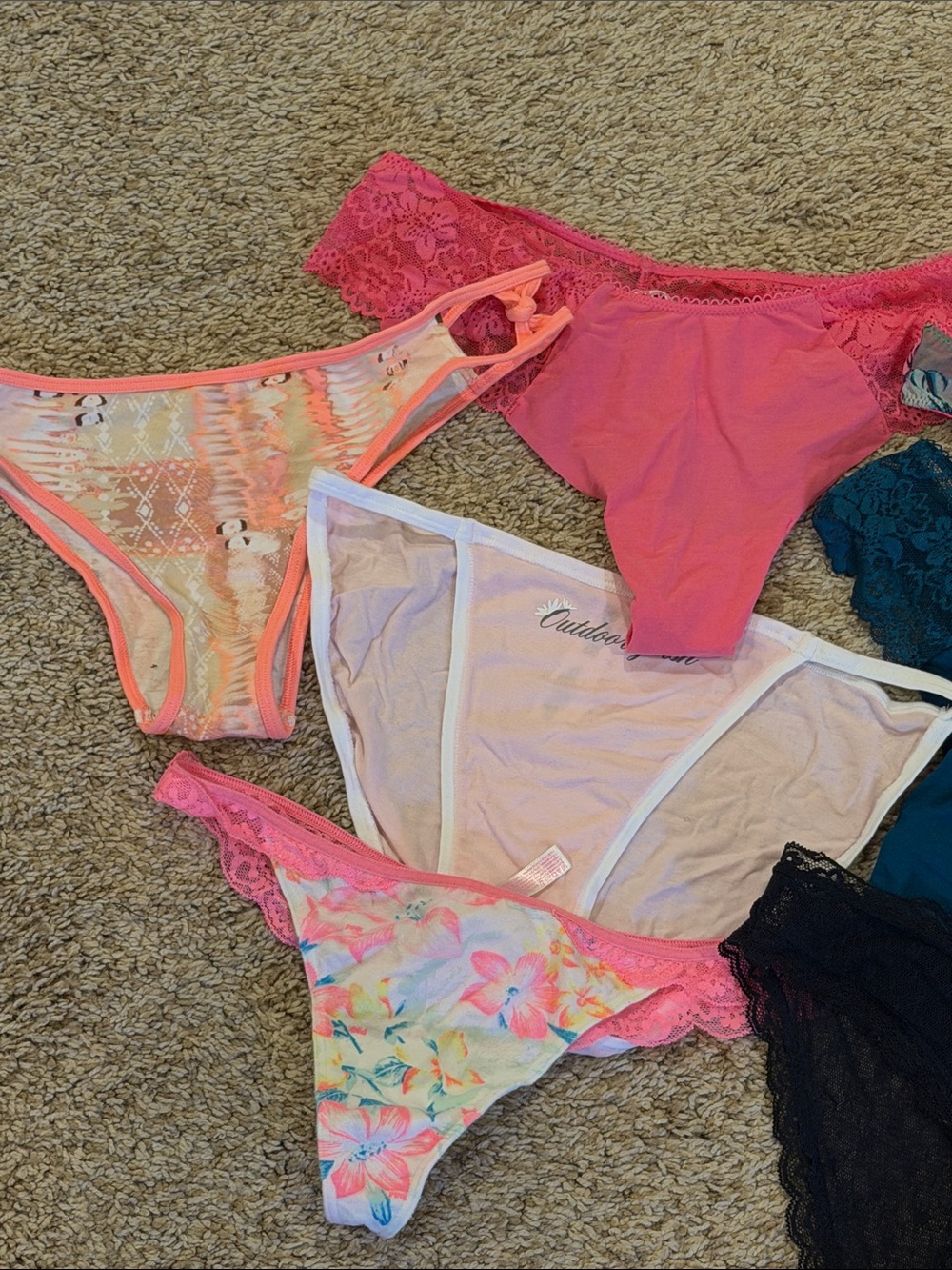 7 Pairs Mixed Women's Bikini & Lace Thong Set - Bright Floral & Solid Colors - Picture 5 of 6